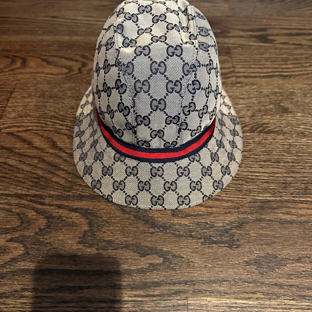 Gucci Beige and Navy GG Patterned Hat